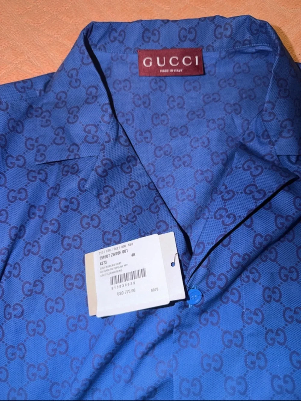 Gucci Men’s Blue GG Logo Short Sleeve Shirt